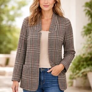 Soft Surroundings SZ XS St. James Brown Plaid Open Front Blazer $160